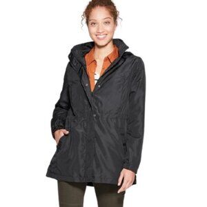A New Day Water Resistant Black Hooded Rain Jacket  - Size Med